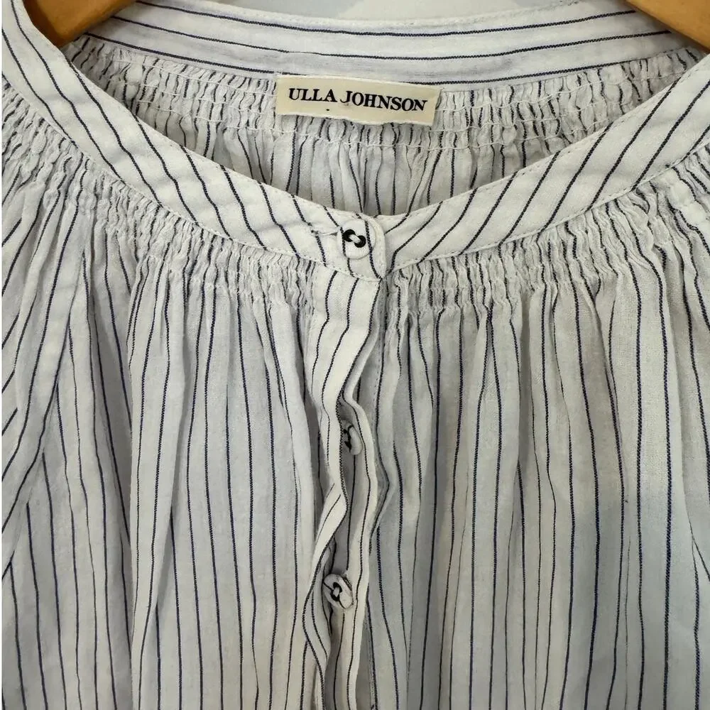 Ulla Johnson | Kora Blouse Puff Sleeve Striped Top Shimmer Porcelain Size 6 Med